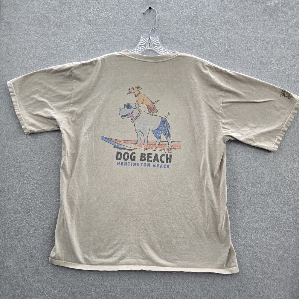VINTAGE Crazy Shirts Men Shirt XL Beige Dog Beach Combed Cotton Y2K READ - Picture 10 of 12